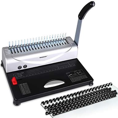 Makeasy Rilegatrice Metallica a 21 Fori, Rilegatrice Professionale Fino a 450 Fogli con 100 Pezzi 3/8" PVC Rilegatura a Pettine per Uso Domestico Ufficio Liberi Professionisti