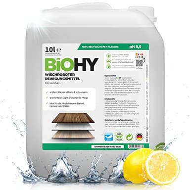BiOHY Detergente robot pulenti (Lattina da 10 Litri) | Detergente per i pavimenti in legno | parquet e laminato | Concentrato economo dall'odore fresco lucentezza senza striature (Wischroboter Holz)
