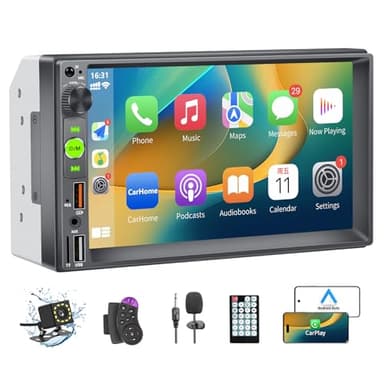 Autoradio 2 DIN compatibile con Carplay, autoradio Bluetooth da 7 pollici con schermo tattile che supporta vivavoce/FM/collegamento allo specchietto/USB/AUX/EQ