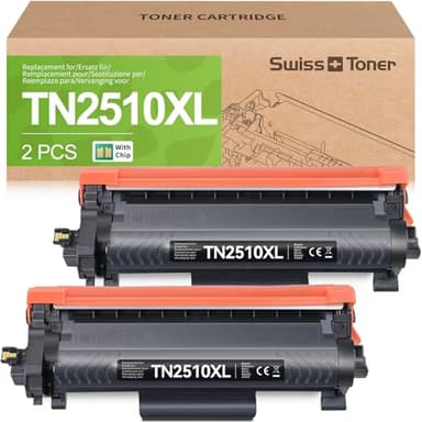 swiss toner TN2510XL Toner compatibile per Brother TN2510XL TN-2510XL per Toner Brother MFC-L2800DW per Toner Brother MFC-L2827DW HL-L2400DWE MFC-L2835DW MFC-L2860DW,2 nero