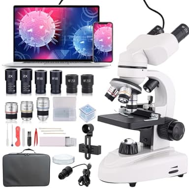 Misoterm Microscopio binoculare 40X-2000X per studenti adulti con doppio palcoscenico meccanico e manopola di messa a fuoco coassiale grossolana/fine Microscopio professionale