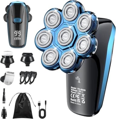 Rasoio Elettrico Testa Calva Uomo 8D, Rasoio Capelli Uomo Impermeabile, Rasoio Testa Calva Fluttuante, Porta di Carica USB-C