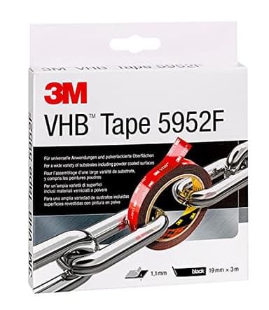 3M Nastri Adesivi Vhb ad Ottima Resistenza 5952F - Ottima Adesione Su Vernici A Polvere, Metalli, Vetro, Legno, Acrilico, Policarbonato, Abs - 19 Mm X 3 M, Nero, Spessore: 1.1 Mm (1 Pezzo)