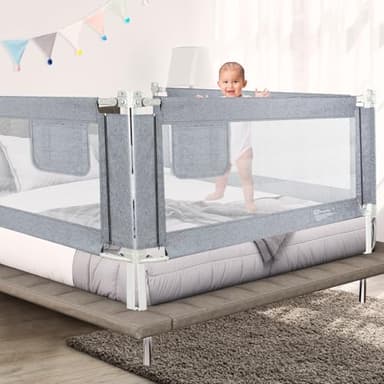 Kidsbuddy Sponda Letto Bambini, Barra Letto Bambini Anticaduta, 180cm Sponde Letto Bambini Sbarra Letto Bambini Barriera Protettiva con Doppio Blocco di Sicurezza per Bambini, Altezza Regolabile-1Pcs
