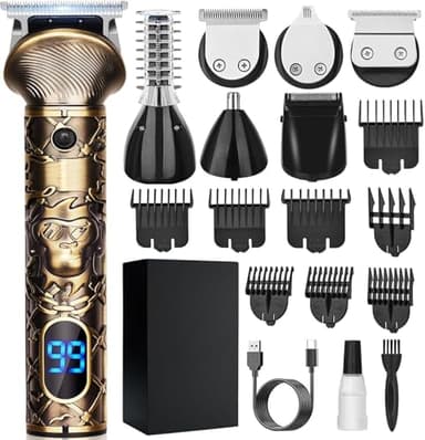 YIDON Rasoio Elettrico Barba, 6 in 1 Versatilit Tagliacapelli Uomo Professionale, USB Regolabarba Uomo T-lama Trimmer Kit, Macchinetta per Capelli con Display LED, Adatto Uomo/Famiglia/Barbiere