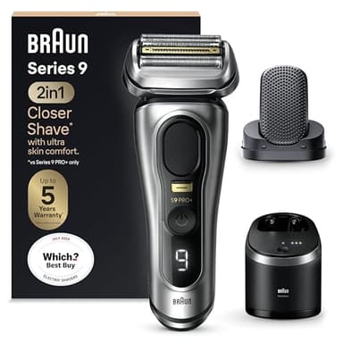 Braun Series 9 PRO +, Rasoio Elettrico Barba, Regolabarba Uomo, Rifinitore di precisione, Custodia Viaggio, Lame Flessibili, SmartCare, Impermeabile, Batteria Litio Ion, Idea Regalo, 9597cc Argento
