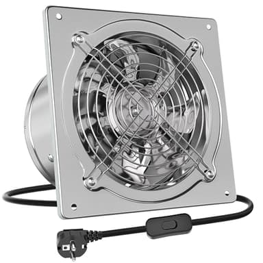 HG Power 200mm Ventola Aspirazione 980 m³/h Ventilatore di scarico Estrattore per Bagno Cucina Ventilazione, Circolazione dell'aria con Spina EU, Argento
