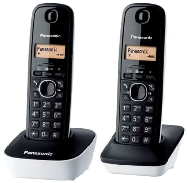 Panasonic KX-TG1612JTW Telefono Cordless DECT Doppio con Base Montabile a Parete, Rubrica da 50 voci, Nero/Bianco