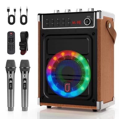 JYX Sistema PA Audio con 2 Microfoni, Cassa Karaoke Professionale Ricaricabile Bluetooth Altoparlante Amplificato Portatile Impianto Karaoke Supporto TWS, AUX in, radio FM, REC,TF