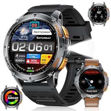 ESFOE Orologio Smartwatch Uomo GPS con 5ATM Impermeabile Smart Watch Militare Nuoto, Bussola/Barometro Pressione/Altimetro, 1,43'' HD AMOLED Fitness Watch con Frequenza Cardiaca/SpO2 per Android iOS