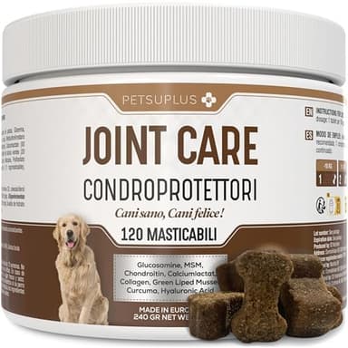 PETSUPLUS Integratori Cani Condroprotettori – Condroitina e Glucosamina, MSM, Collagene e Acido Ialuronico – Protegge articolazioni Cane, antinfiammatorio Naturale – 120 masticabili