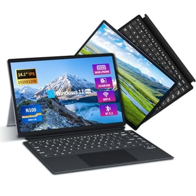 Wexultor PC Portatile 2 in 1, 14.1 Pollici Notebook 16GB LPDDR5 512GB SSD, Windows 11 Notebook Alder Lake-N100 CPU, Touch Screen Tablet PC, Type-C+WIFI6+BT 5.2