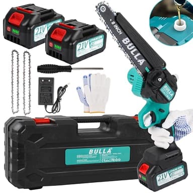 Mini Motosega a Batteria da 8 Pollici, Motosega a Batteria con Motore Brushless e 2 Batterie da 4000mAh, per Potatura, Taglio Legna e Cura del Giardino