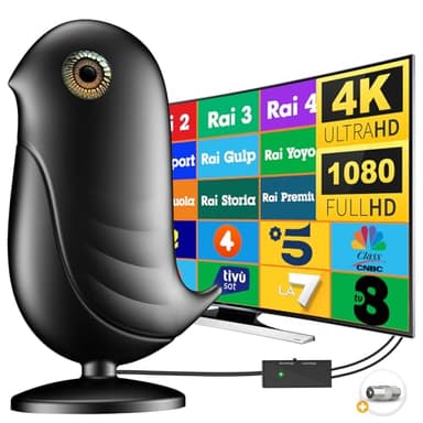 Antenna TV Interna Amplificata Potente - Antenna TV Portatile con 600 km di Distanza di Ricezione, Antenna da Interno Digitale Terrestre Supporto 4K / 1080P HDTV, Con Cavo in Rame da 5m - Nero