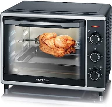 SEVERIN TO 2056 Forno Elettrico 30 L da 1600W con aria calda ventilata, Forno elettrico ventilato con temperatura regolabile fino a 230° C e spiedo girarrosto, Nero/argento