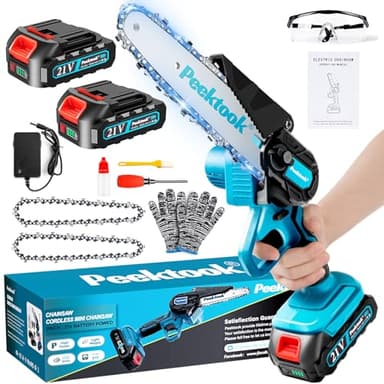 Mini Motosega a Batteria per Potatura, 1000W Motore Brushless 6 Pollici Motosega Elettrica con 4000mAh Batterie di grandi capacità, 2 Catene e Blocco di sicurezza per il Taglio Del Legno e Giardini