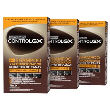 Just For Men Controllo GX Shampoo e Balsamo per capelli grigi uomo, riduce gradualmente e permanentemente i capelli grigi in ogni lavaggio, per tutte le tonalità, 118 ml (3 confezioni)