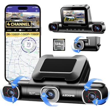 AZDOME 4 Canali 360° Dash Cam Auto con 128GB eMMC, 2.5K+1K+1K+1K Telecamera per Auto con 5G WiFi, Visione Notturna IR, Controllo Vocale, Monitor di Parcheggio, Promemoria per la Guida Stancante M660