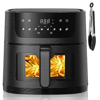 AOSFGE Friggitrice ad Aria Calda 8L, 1800W, Friggitrice Senza Olio con Finestra Visibile, Air Fryer XXL per 6-10 persone, Friggitrice ad Aria con 8 Modalità Preimpostate, LED Touch Screen, Timer