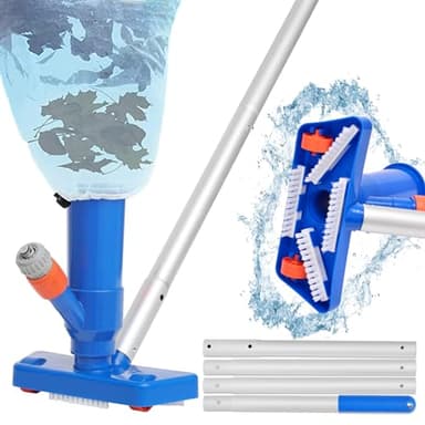 Aspirapolvere per Piscina - 143cm Aspiratore per Stagni 4 Asta in Alluminio e Spazzola, Pulitore per Nuoto Piscina con Sacchetto Foglia per Pulizia la del Fondo Della Stagno, Fontana di In basso