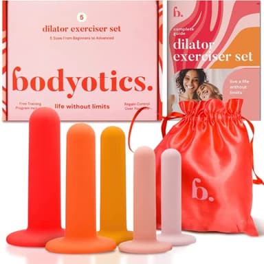 Bodyotics Set di Dilatatori in Silicone per Pavimento Pelvico - Kit 5 Pezzi con Custodia e Istruzioni - Calore Delicato per Maggior Comfort