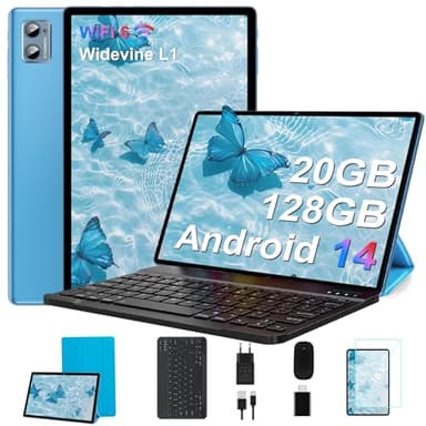 SUAAT 2025 Newest Tablet Android 14 10 Pollici 20GB RAM+128GB ROM(1TB TF), WiFi 6,Octa-Core,1.8Ghz, GMS, 8MP + 5MP, Bluetooth 5.0,OTG, Cast, Tablet PC con Custodia, Tastiera e Mouse, Blu