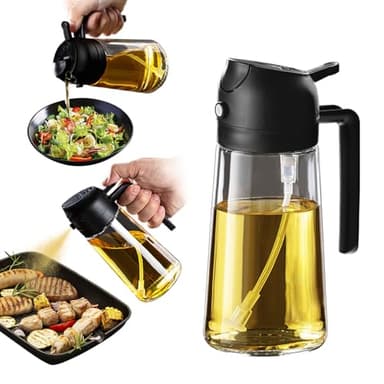 TrendPlain Spruzzino Olio per Friggitrice Aria 470ml, Dosatore Olio 2 in 1, Oliera Spray per Cucina, Insalata e Aceto, Accessori Cucina senza BPA - Nero