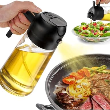 SWEET VIEW 2 in 1 Spruzzatore Olio e Dosatore Olio, 470ml Spruzzino Olio Per Friggitrice Aria, Bottiglia di olio d'oliva in vetro per cucina, insalata e barbecue (Nero)