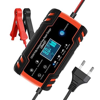 URAQT Caricabatterie Auto Moto, 8A 12V/24V Carica Batteria per Auto di Carica, Mantenitore Batteria Moto Intelligente con Schermo LCD Touch Screen, Multi Ricondizionamento, per Auto Moto Barche AGM
