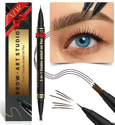 iMethod Microblading - Matita per sopracciglia 2 in 1, con micro applicatore a 3 punte e punta precisa del pennello per sopracciglia naturali, marrone