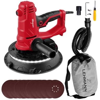 Lehmann LTOWG-1222 - Smerigliatrice per muro a secco con aspirazione, 225 mm, 1500 W, levigatrice a disco a 6 velocità variabili, 2800 giri/min, con tubo di aspirazione, sacchetto per la polvere, 18