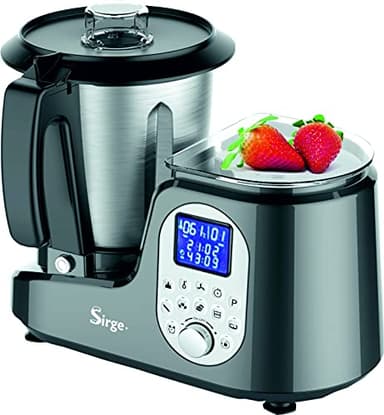 Sirge Robot da Cucina Multifunzione NCUSINE 20 Funzioni, 12 Velocità, 120 ° C, Programmabile, (Cestello a Vapore - Nero)