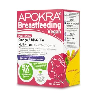 Multivitaminico Post Natale Per Donne In Allattamento | Alto Livello Di Calcio | Olio Di Alghe Omega 3 Vegano DHA/EPA | 60 Compresse | APOKRA