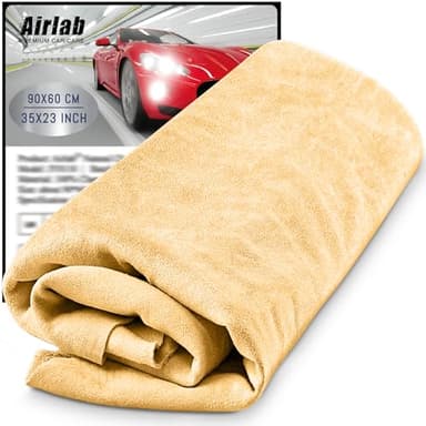 Airlab Pelle di Daino Naturale Auto Moto XXL 90x60 CM, Camoscio Vera Pelle per Finestra Specchio Vetro, Pelle Scamosciata Professionale Efficace Detail, Lucidatura Antigraffio Assorbente Asciugatura
