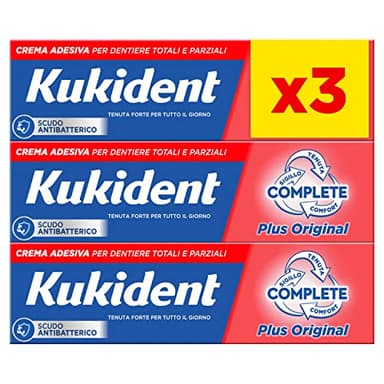 Kukident Complete Crema Adesiva, Crema Adesiva per Protesi Dentali Totali e Parziali, 3 Confezioni da 35g, Sapore Menta Leggera, Tecnologia Antinfiltrazioni