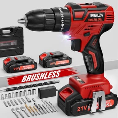VirtuDrill 21V Trapano Avvitatore a Percussione Brushless, Trapano Avvitatore Batteria con 2 Batteries, Avvitatore a Batteria 60Nm Max, 25+3 Coppie, 2 Velocità, LED, 29 Accessori Per Fai da te