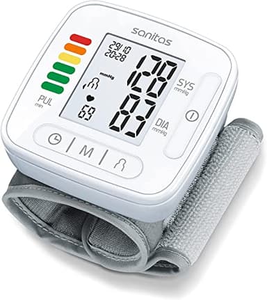 Sanitas SBC 22 Misuratore di Pressione da Polso - Misurazione Automatica della Pressione Sanguigna e del polso, funzione di avviso aritmie cardiache, Display LCD XL, 2x60 pozioni di memoria