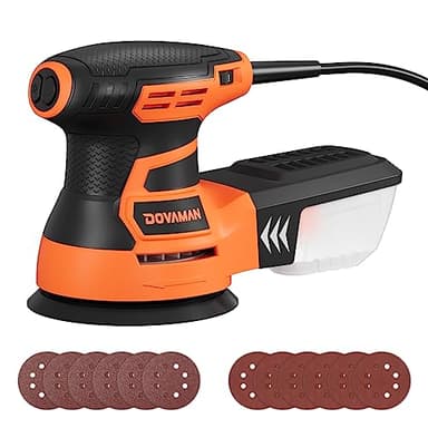 DOVAMAN ROS01A 350W Levigatrice Orbitale, 6 Velocità Variabili, 13000 RPM, 12 Fogli Abrasivi, Disco da 125mm, Raccolta della Polvere, Levigatrice Elettrica per Superfici in Legno e Acciaio
