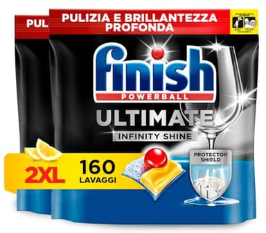 Finish Ultimate Infinity Shine Pastiglie Lavastoviglie, 80 Capsule Lavastoviglie al Limone, Pastiglie per Lavastoviglie contro lo Sporco e i Residui Incrostati (Confezione da 2)