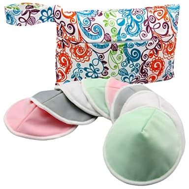 Pinowu 8 cuscinetti lavabili + borsa bagnata + borsa per il lavaggio, cuscinetti per capezzoli per allattamento al seno per maternità, riutilizzabili per l'allattamento al seno (Large 12cm)
