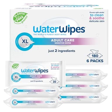 Salviette WaterWipes Adult Care Sensitive per il corpo e l'igiene intima, 180 salviette XL (6 confezioni), 99,9% acqua, per uso personale quotidiano