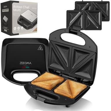ZEEGMA ROTEE BASE BLACK Tostiera Potenza 750 W Piastra Tostapane per Panini, Sandwich e Toast Piastra Antiaderente, Protezione da Surriscaldamento, Tostapane per Tostatura Sandwich