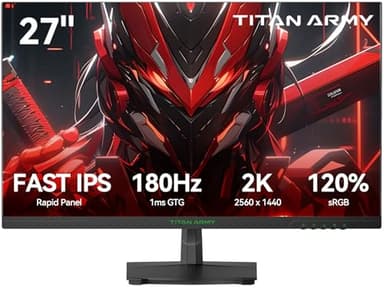 TITAN ARMY Monitor Gaming 27 Pollici, FAST IPS 180Hz, 2K QHD 2560 x 1440p 1ms GTG Verticale Schermo PC, HDR10, 120% sRGB, 144Hz FreeSync & G-sync Computer Monitor, Eye Care, VESA, DP, HDMI, P27GR