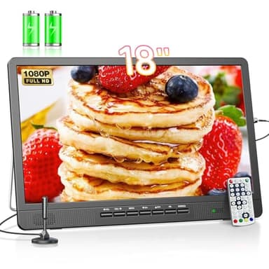 Desobry TV portatile da 18 pollici con antenna, Mini TV con batteria ricaricabile da 6000 mAh, Mini TV da 12 V con sintonizzatore digitale DVB/T2, compatibile con ingresso USB/HDMI/AV