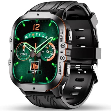 OUKITEL Orologio Smartwatch Uomo BT20 con Funzione Telefono, 5ATM Impermeabile Smartwatch Militare Rugged, 1.96" AMOLED, 120+ Modalità Sport con Cardiofrequenzimetro, Contapassi, per iOS/Android