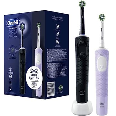 Oral-B Vitality Pro - Spazzolino elettrico elettrico con 2 testine di ricambio, 3 modalità di pulizia per la cura dei denti, regalo uomo/donna, progettato da marrone, nero/viola