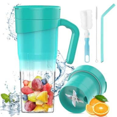 HuBeiChuangXiang Frullatore Portatile 470ml Mini Frullatore USB Ricaricabile frullatore personale con 6 coltelli in acciaio inox, portatile con bicchiere di miscelazione per frullati e succhi di frutt