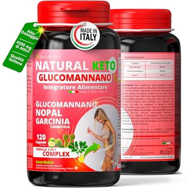 NATURALKETO® Glucomannano forte dimagrante 4200mg di attivi. Formula Inibitore della fame e dimagrante forte veloce donna uomo con Glucomannano puro, Nopal e Garcinia Cambogia extra forte dimagrante
