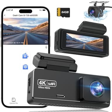 SIGRILL Dash Cam Auto 4K+1080P Dashcam, WiFi Telecamera per Auto Scheda 64GB Inserita, Dash Cam con Display IPS da 2,99' e Visione Notturna UHD, Modalità Parcheggio 24H, G-Sensor, Registrazione Loop