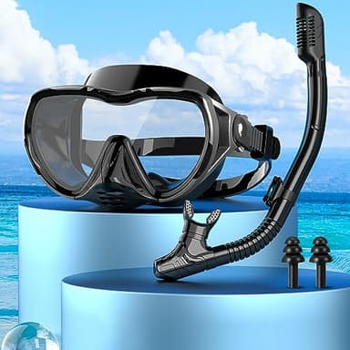 Set da snorkeling per adulti con occhiali da immersione e boccaglio asciutto, occhiali da immersione, 180 Gradi maschera panoramica vetro temperato anti-perdita e anti-appannamento
